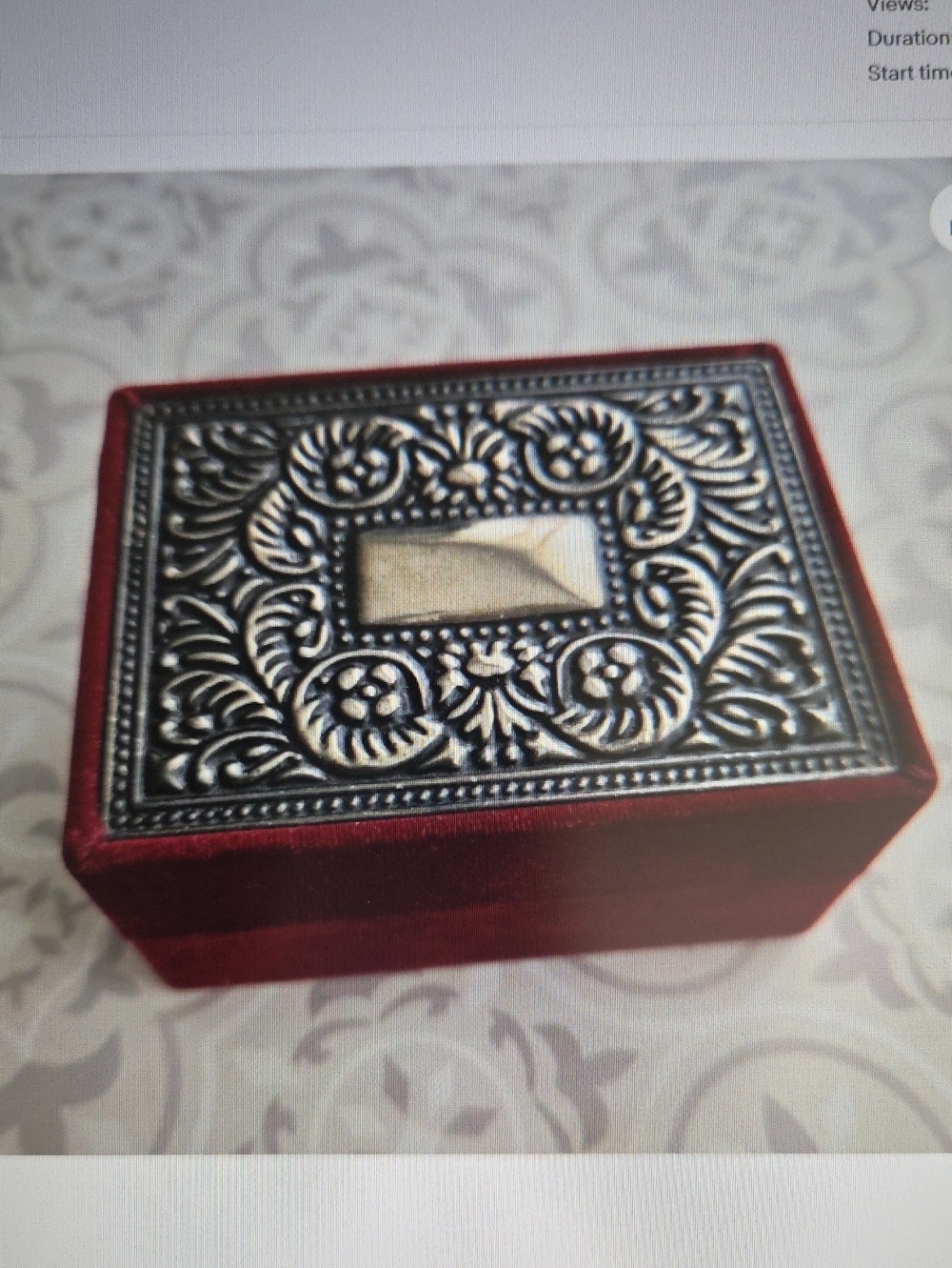 Decorative Red Velvet Jewelry Box with Silver Filigree Lid